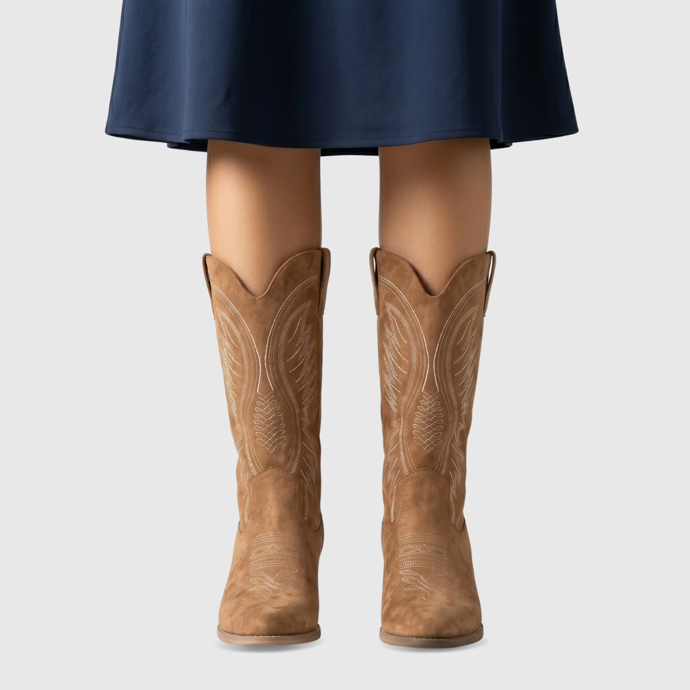 Bottes cowboy femme mi-mollet talon épais bout pointu style western