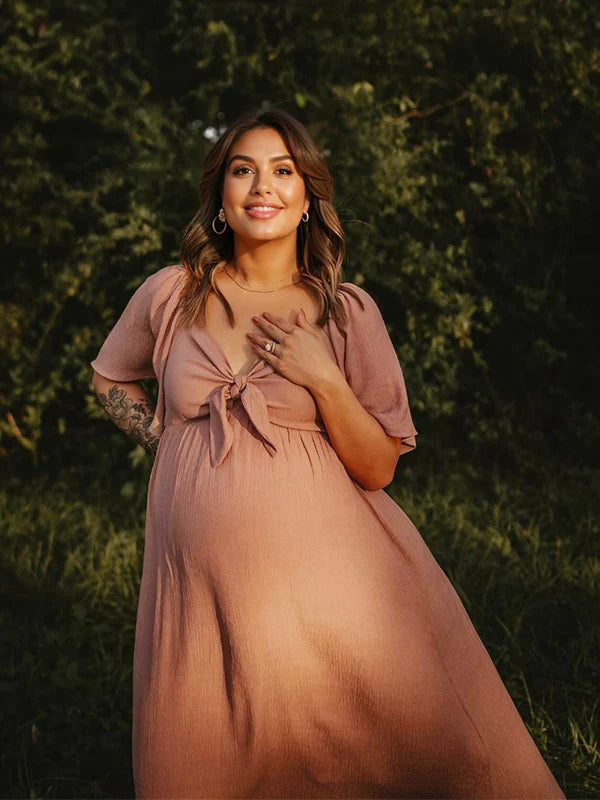 Robe Maxi Maternité Col V Manches Papillon Légère