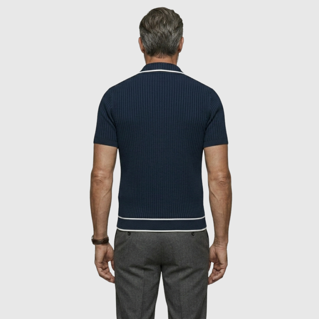 Chemise homme maille côtelée manches courtes col cubain
