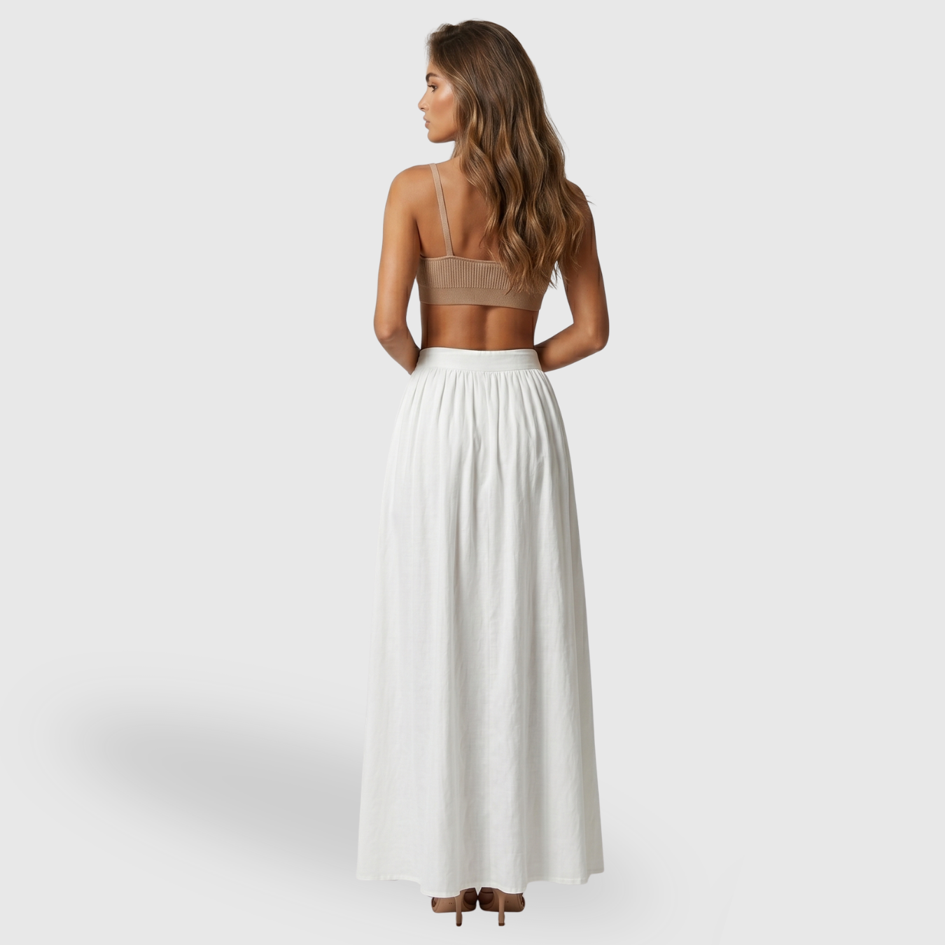 Jupe longue femme en lin taille haute coupe fluide plissée
