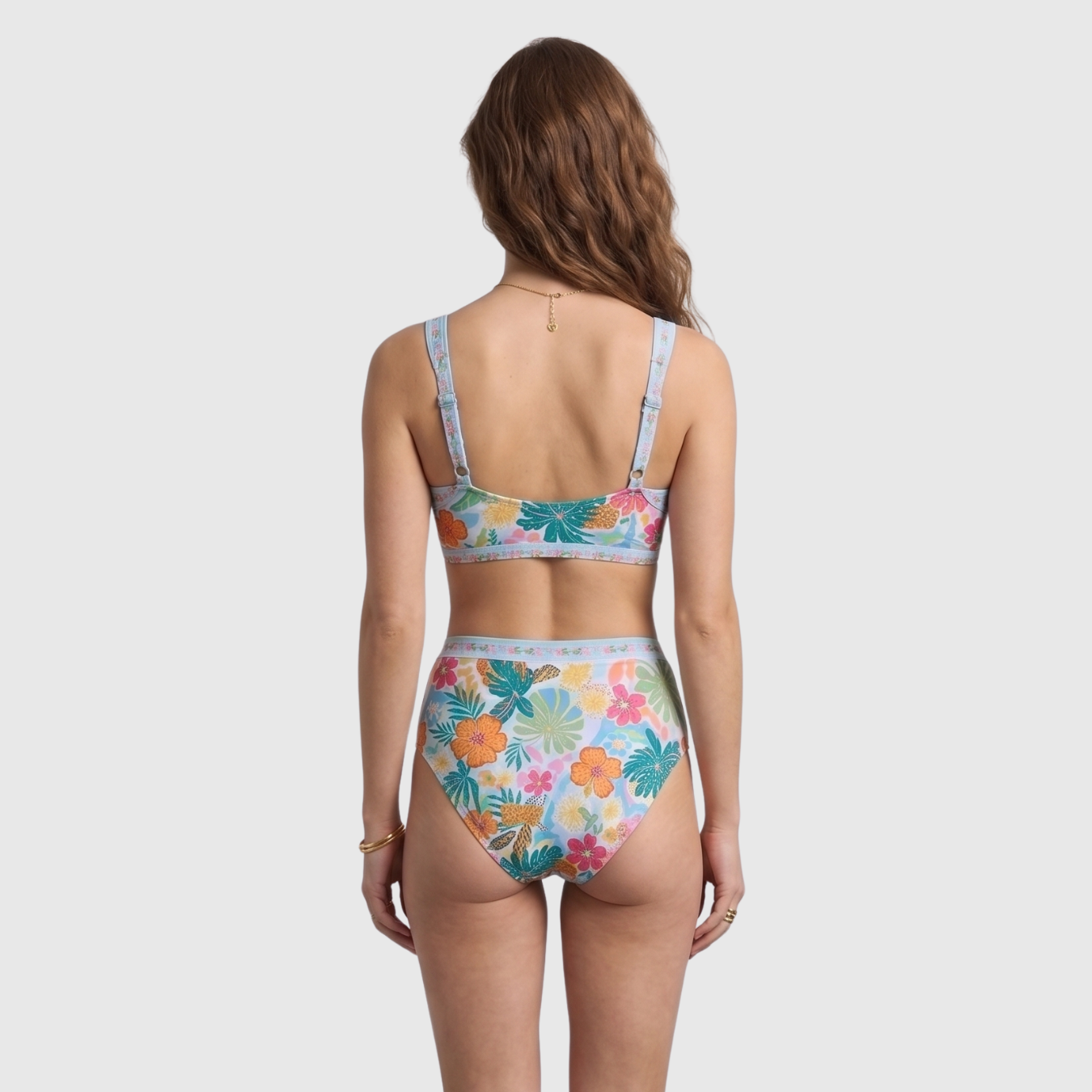 Bikini taille haute femme imprimé floral deux pièces