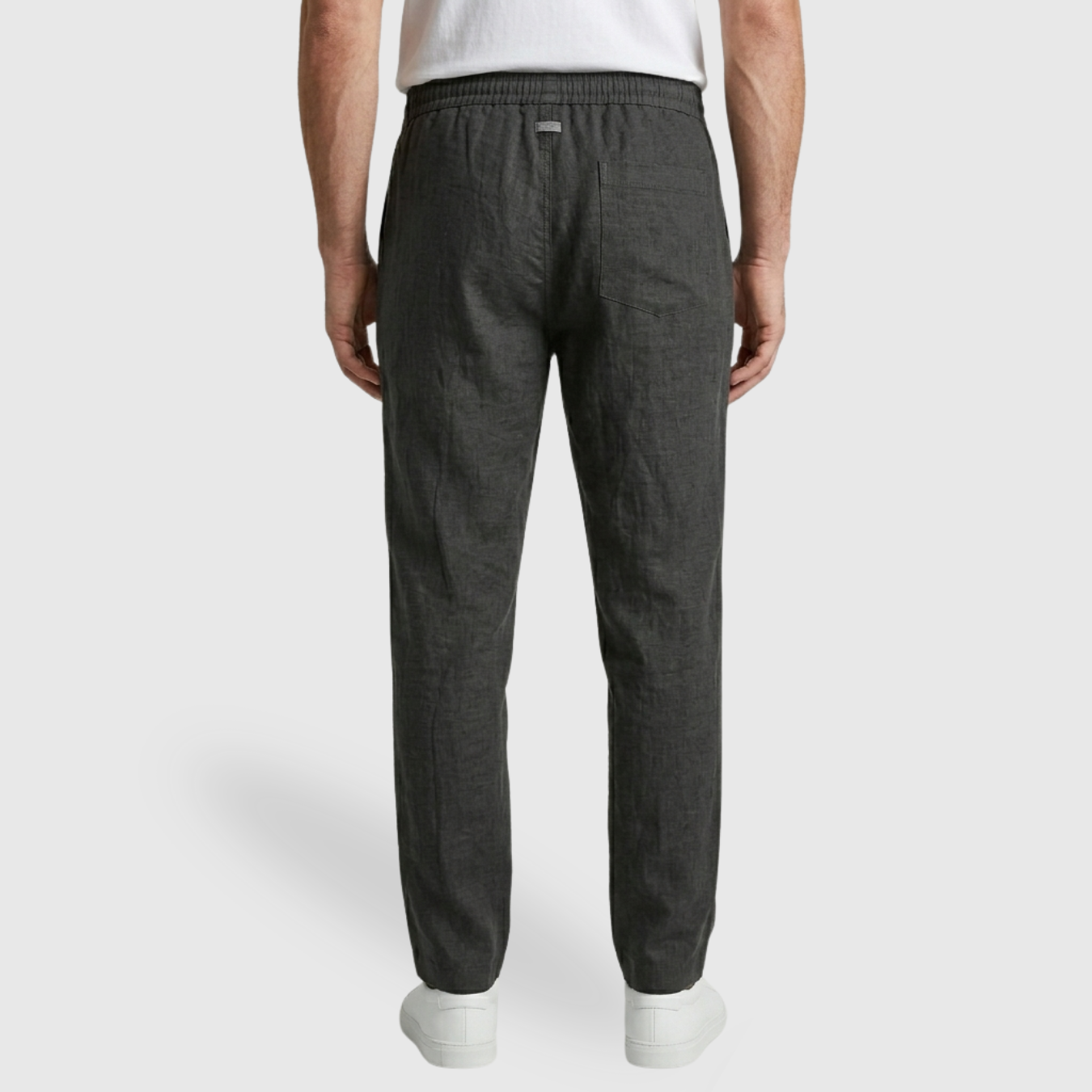 Pantalon homme coton lin taille élastique avec cordon coupe droite