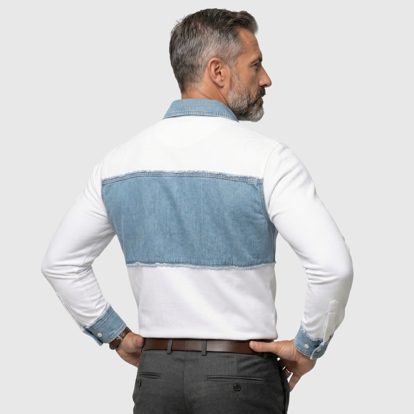 Chemise homme patchwork denim coupe ajustée manches longues
