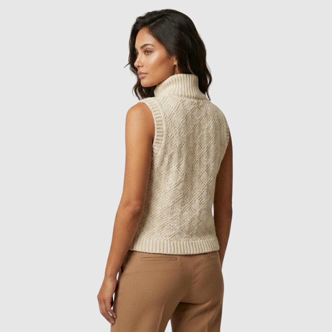 Gilet femme sans manches maille texturée fermeture boutons
