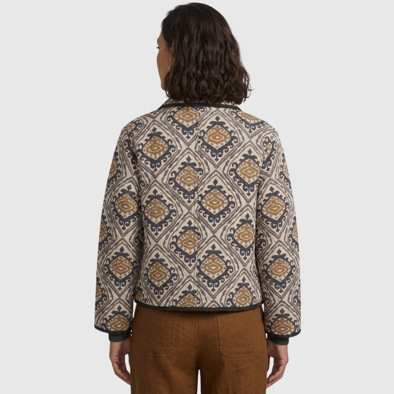Veste femme matelassée imprimée coupe ample manches longues sans fermeture