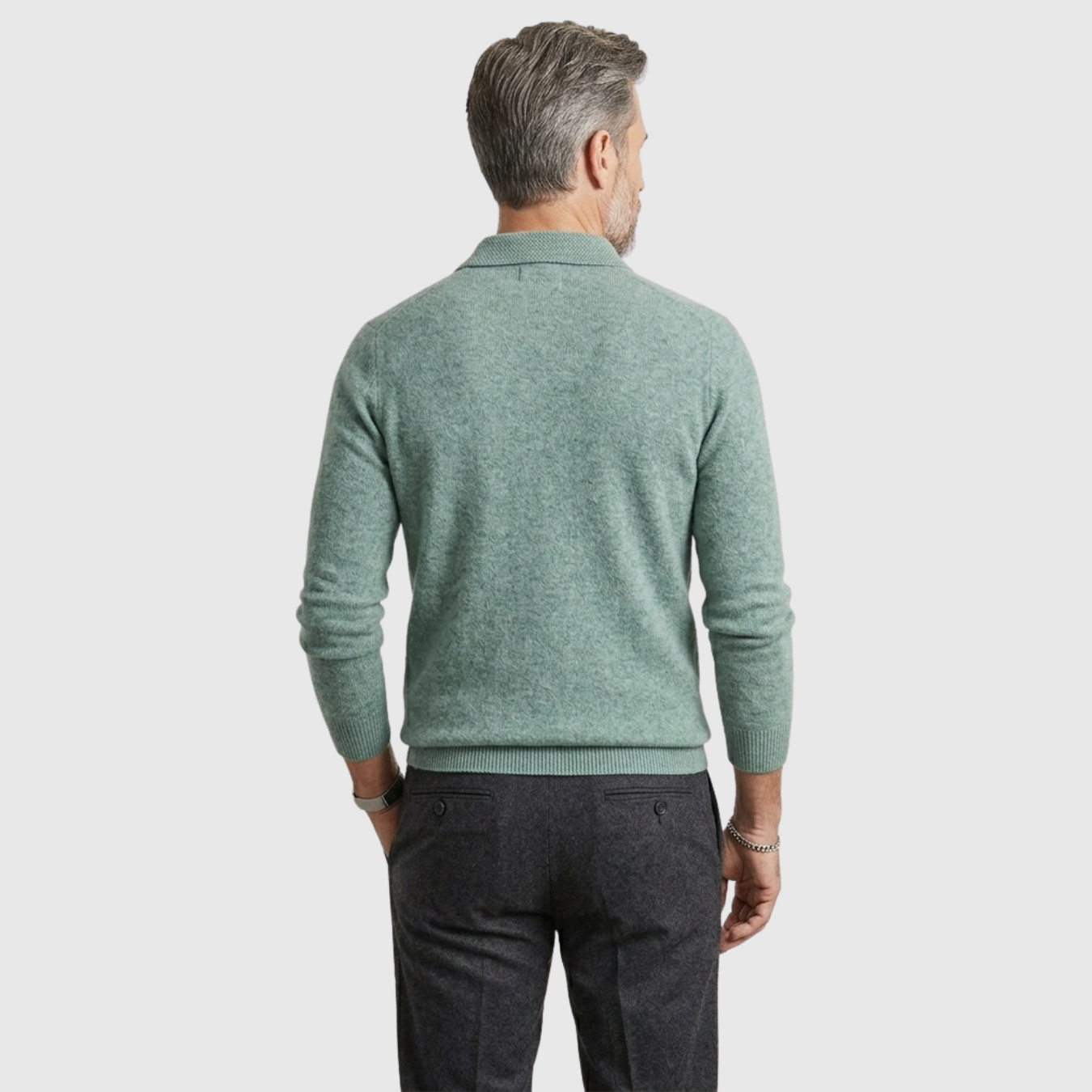 Pull homme laine mérinos col polo boutonné manches longues coupe droite