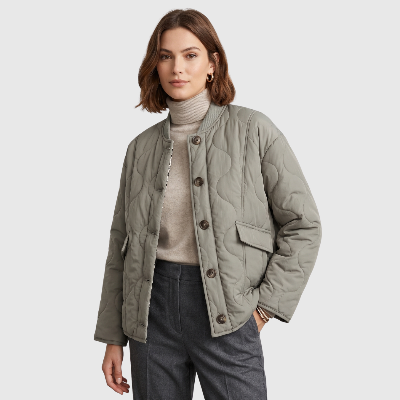 Veste matelassée femme courte col rond boutonnée doublure léopard