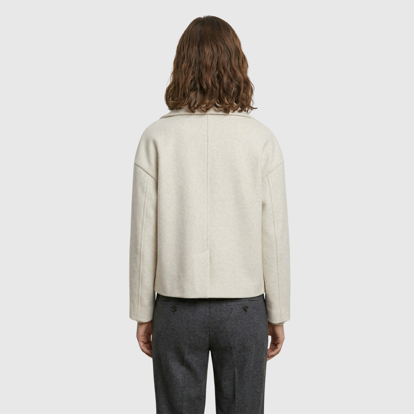 Manteau court femme croisé col large manches longues coupe droite