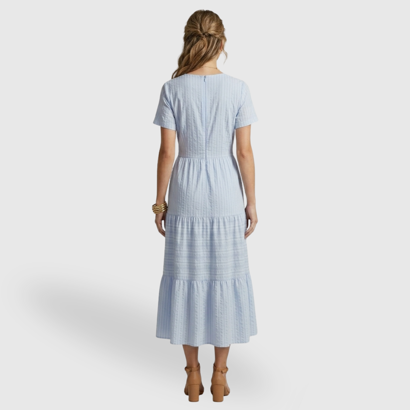 Robe longue femme bohème col V manches courtes coupe fluide