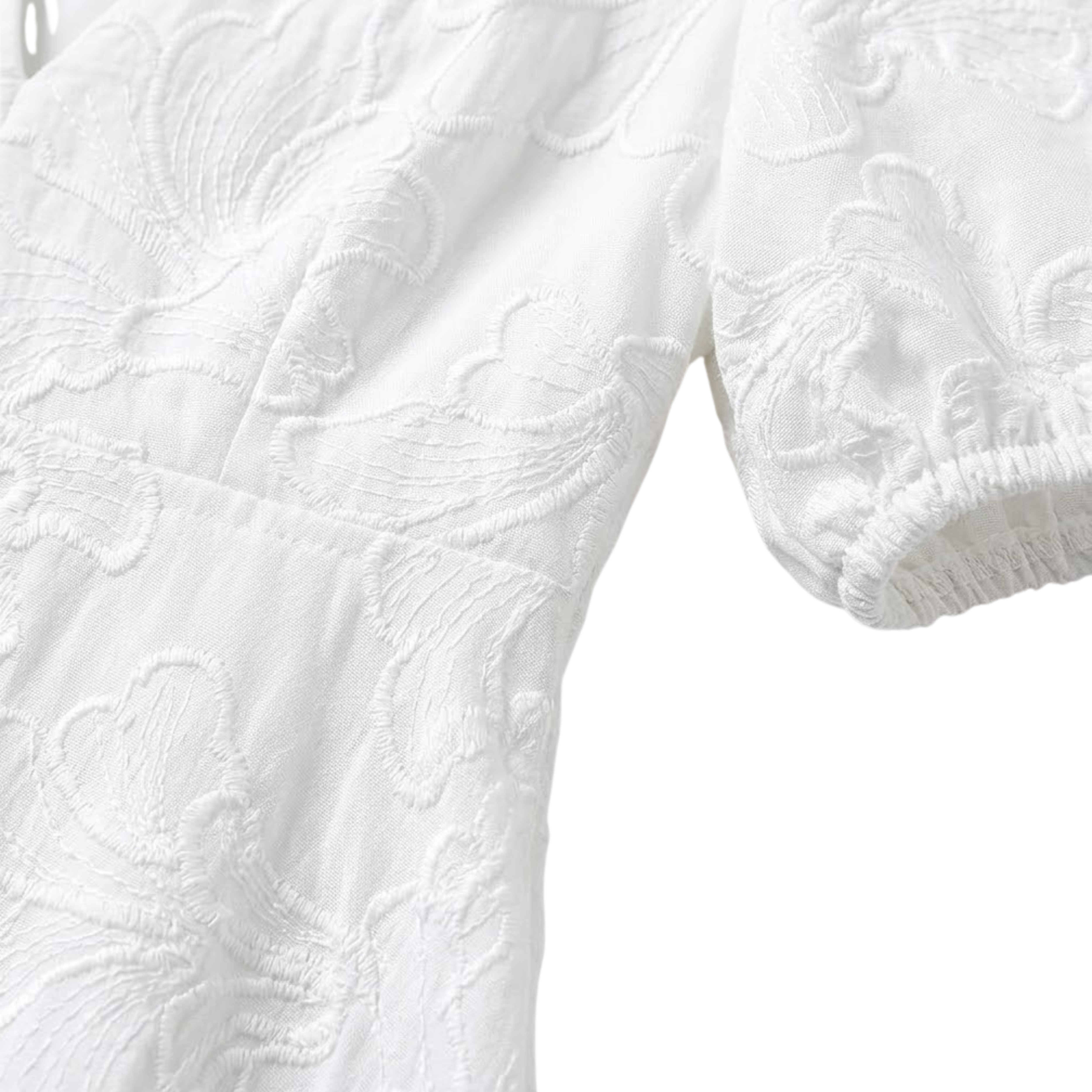 Robe courte brodée femme col V manches bouffantes été