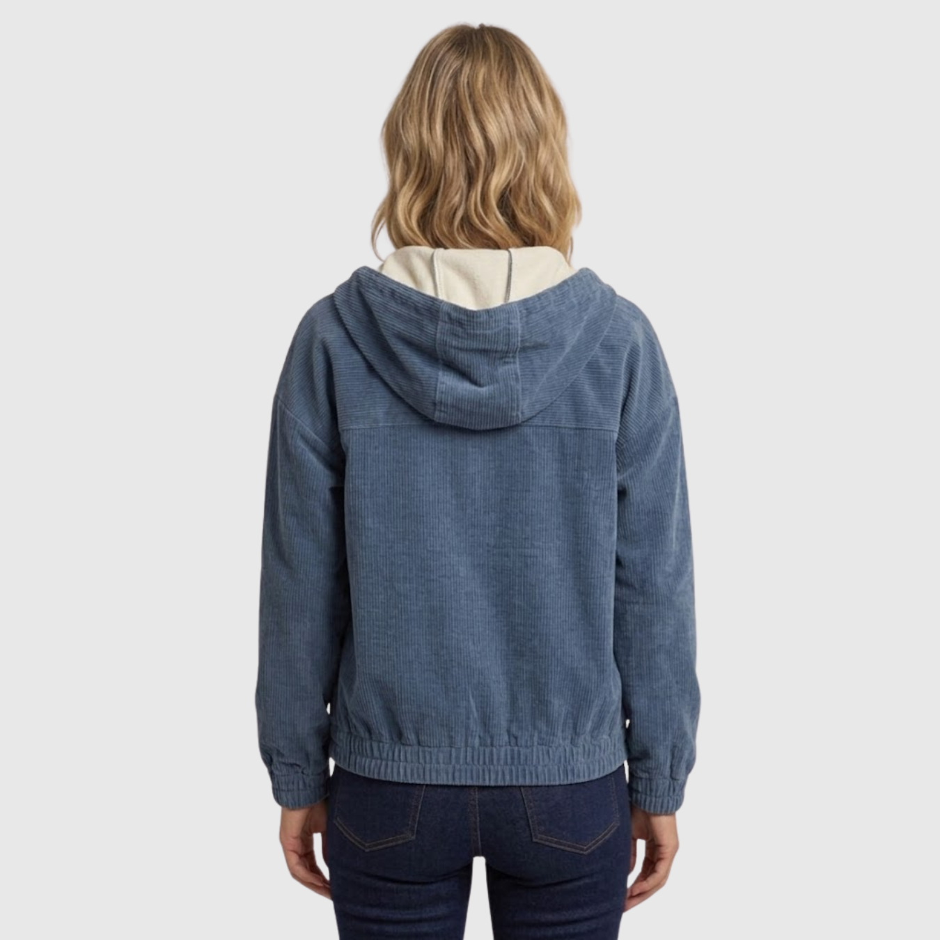 Veste velours côtelé femme zippée capuche manches longues coupe droite