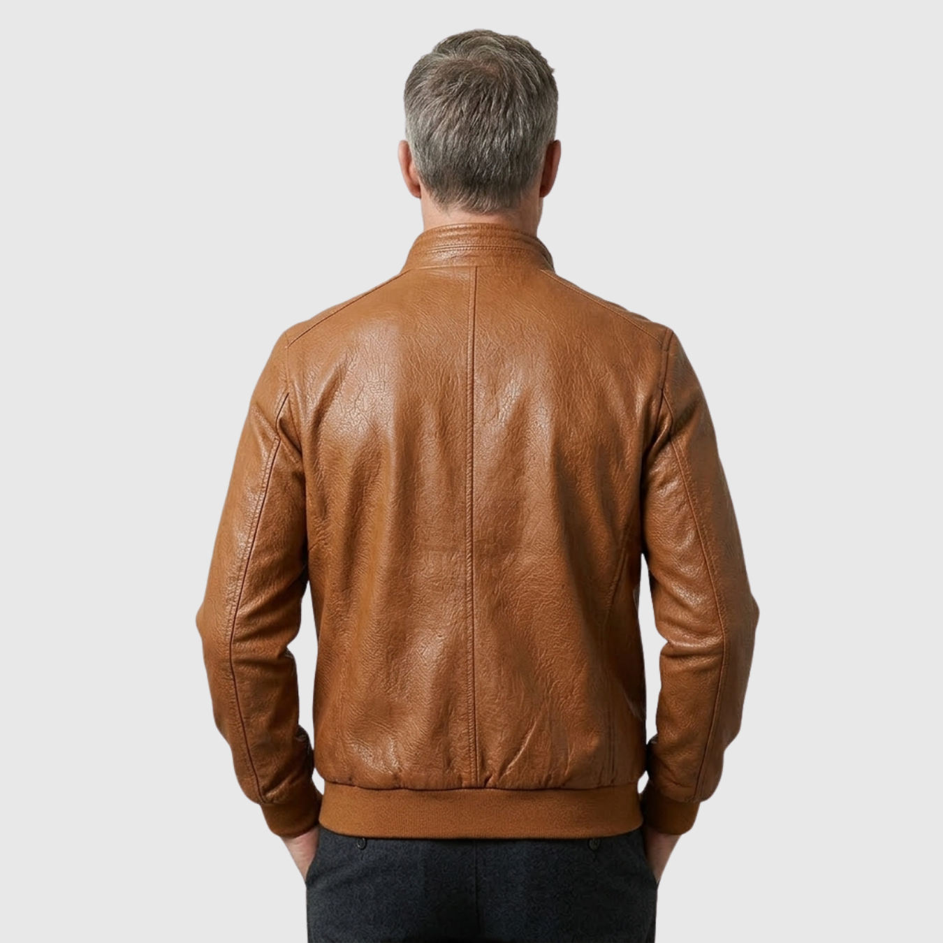 Veste en cuir homme zippée col montant coupe ajustée style biker