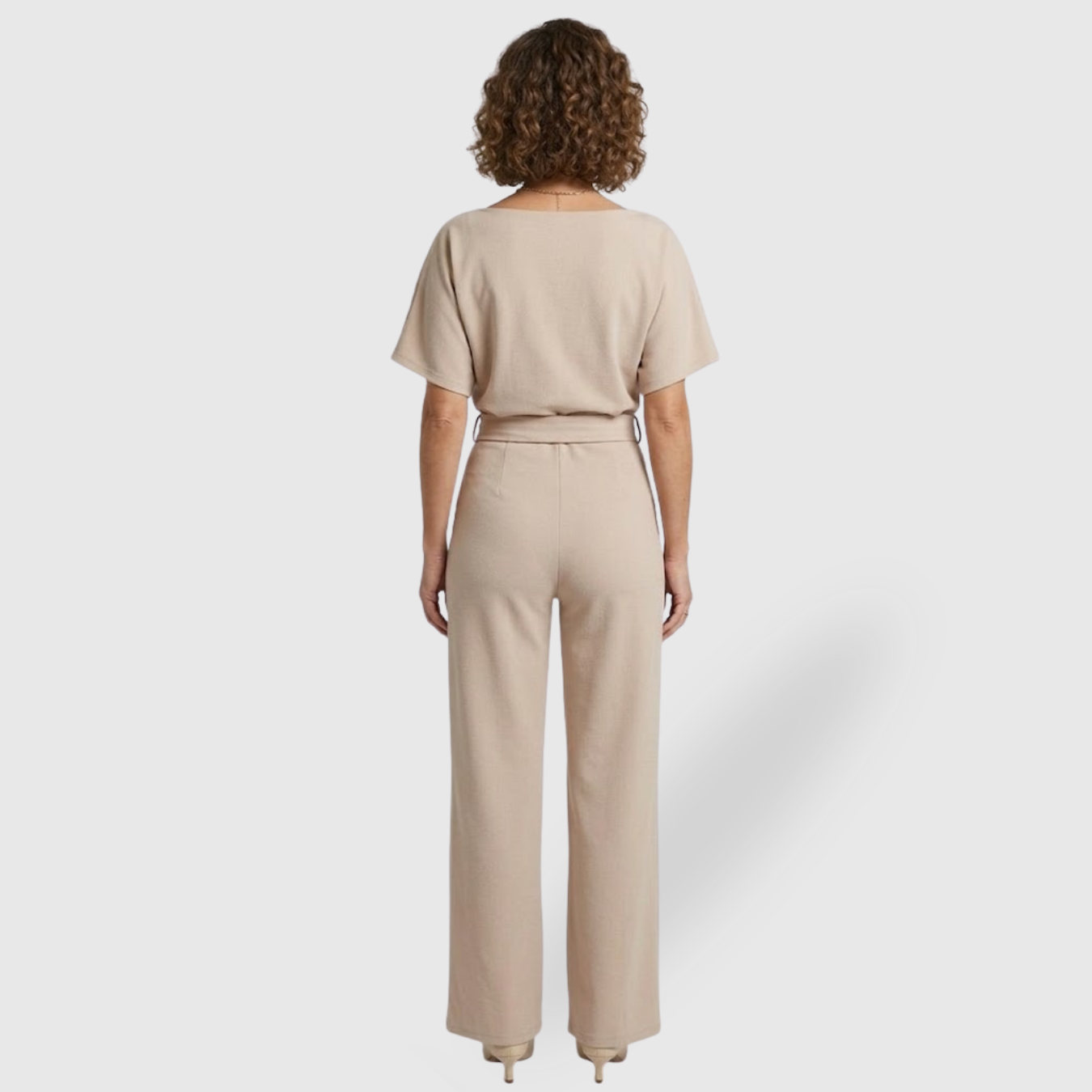 Combinaison pantalon femme manches courtes taille ceinturée coupe large