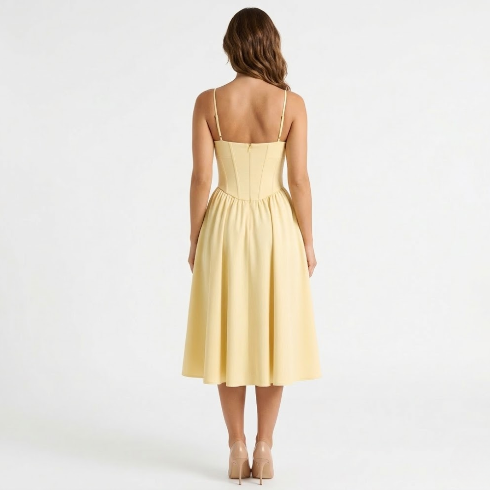 Robe midi bustier trapèze femme à bretelles fines structurée