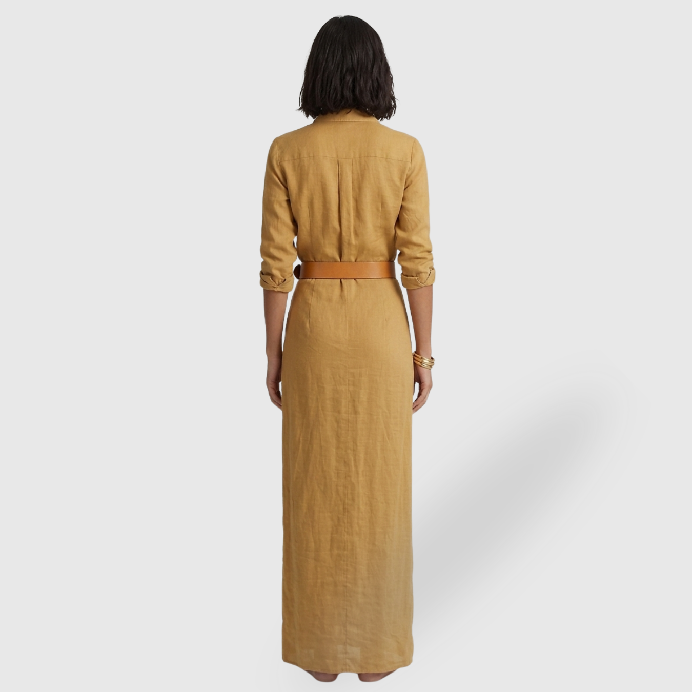 Robe longue portefeuille femme col revers manches longues