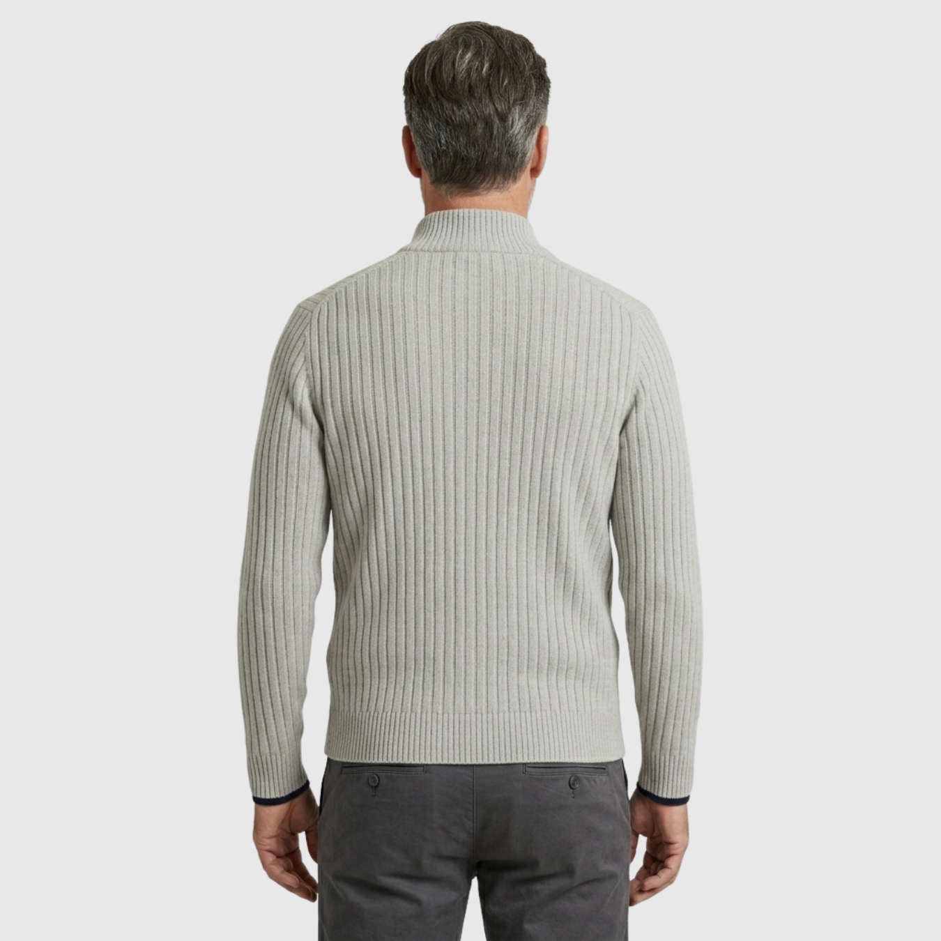 Gilet homme maille côtelée zippé col montant coupe ajustée