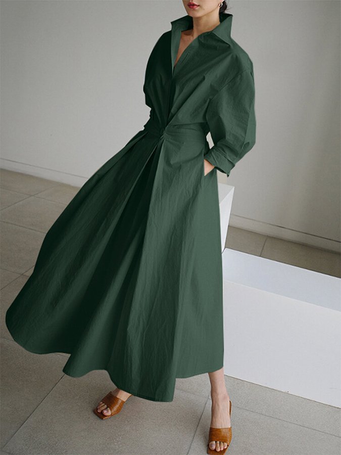 Robe Chemise Longue Femme Ceinturée Col Événement Élégant