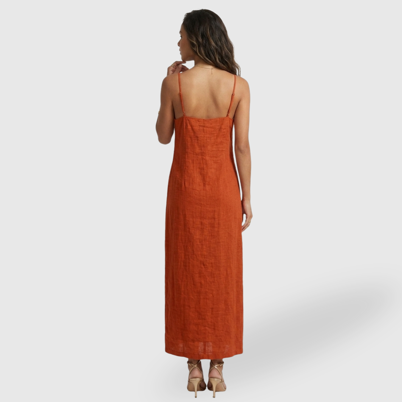 Robe longue femme coton bretelles fines col carré
