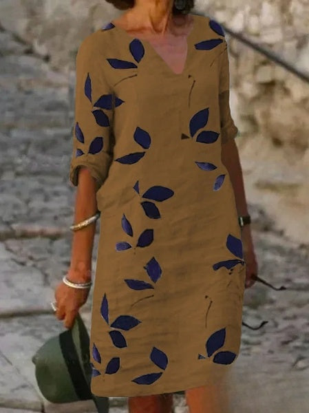 Robe femme basique manches mi-longues imprimé floral