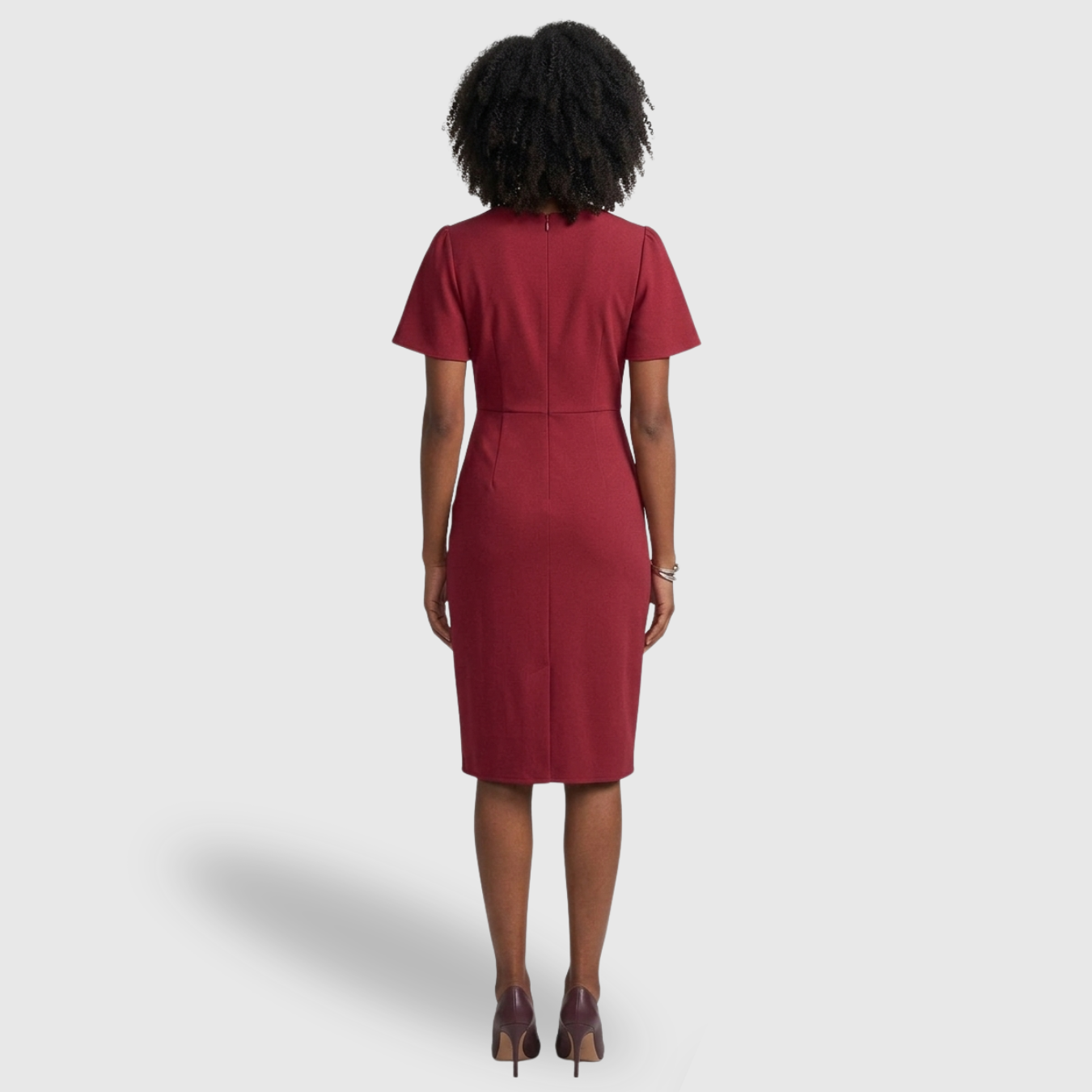 Robe portefeuille femme col en V manches courtes coupe slim longueur midi