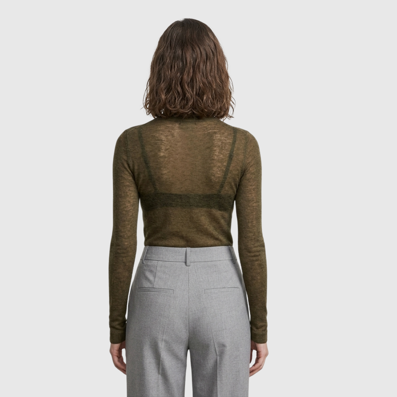 Pull col roulé femme laine mélangée transparent manches longues