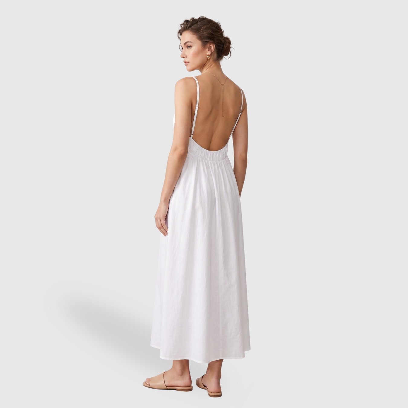 Robe longue dos nu femme coton bretelles fines coupe fluide