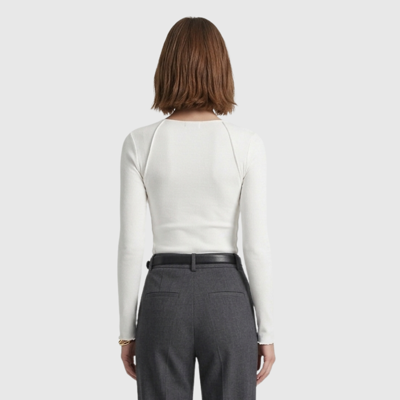 Top manches longues femme ajusté détail piping col rond