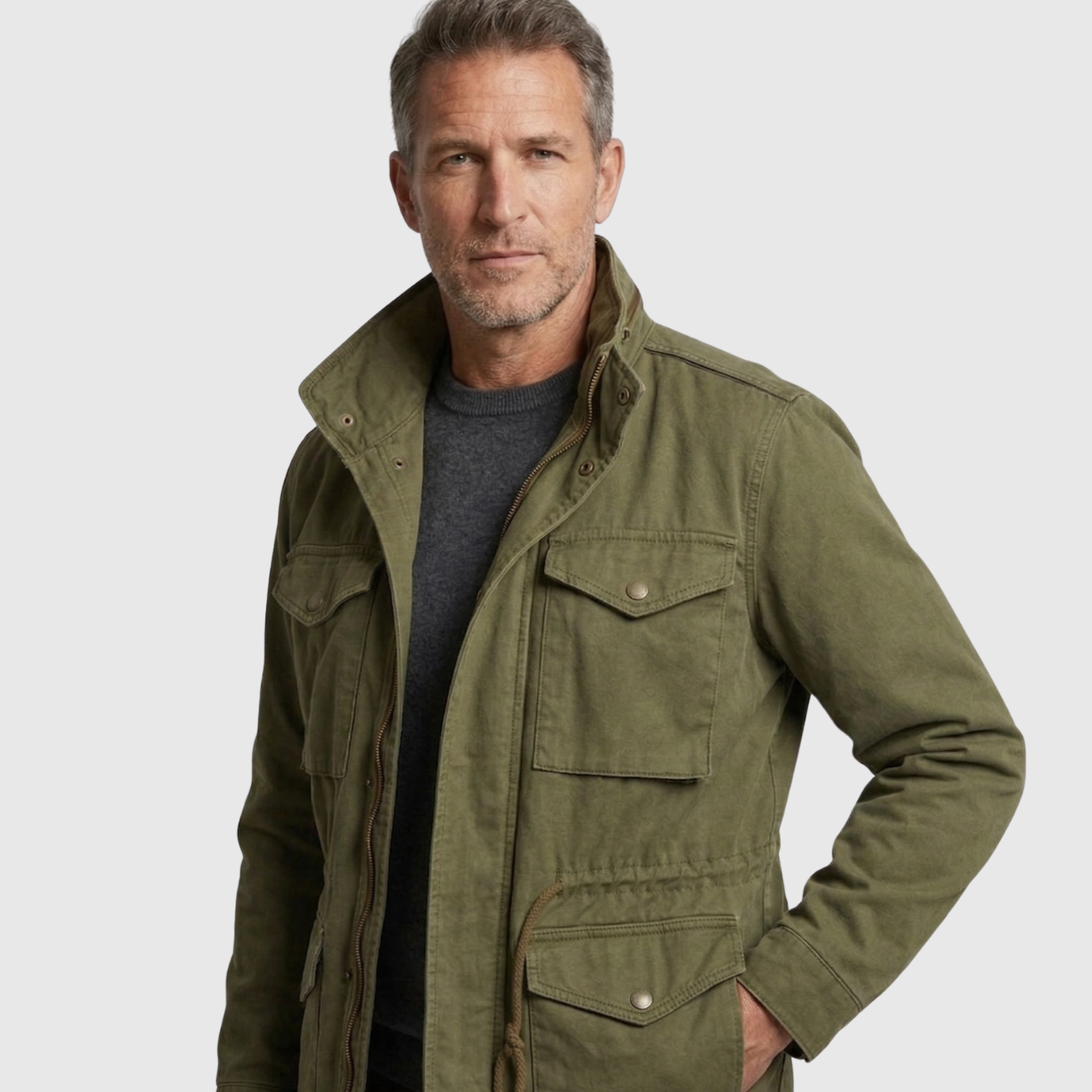 Veste militaire homme style field jacket multi poches fermeture zippée boutonnée