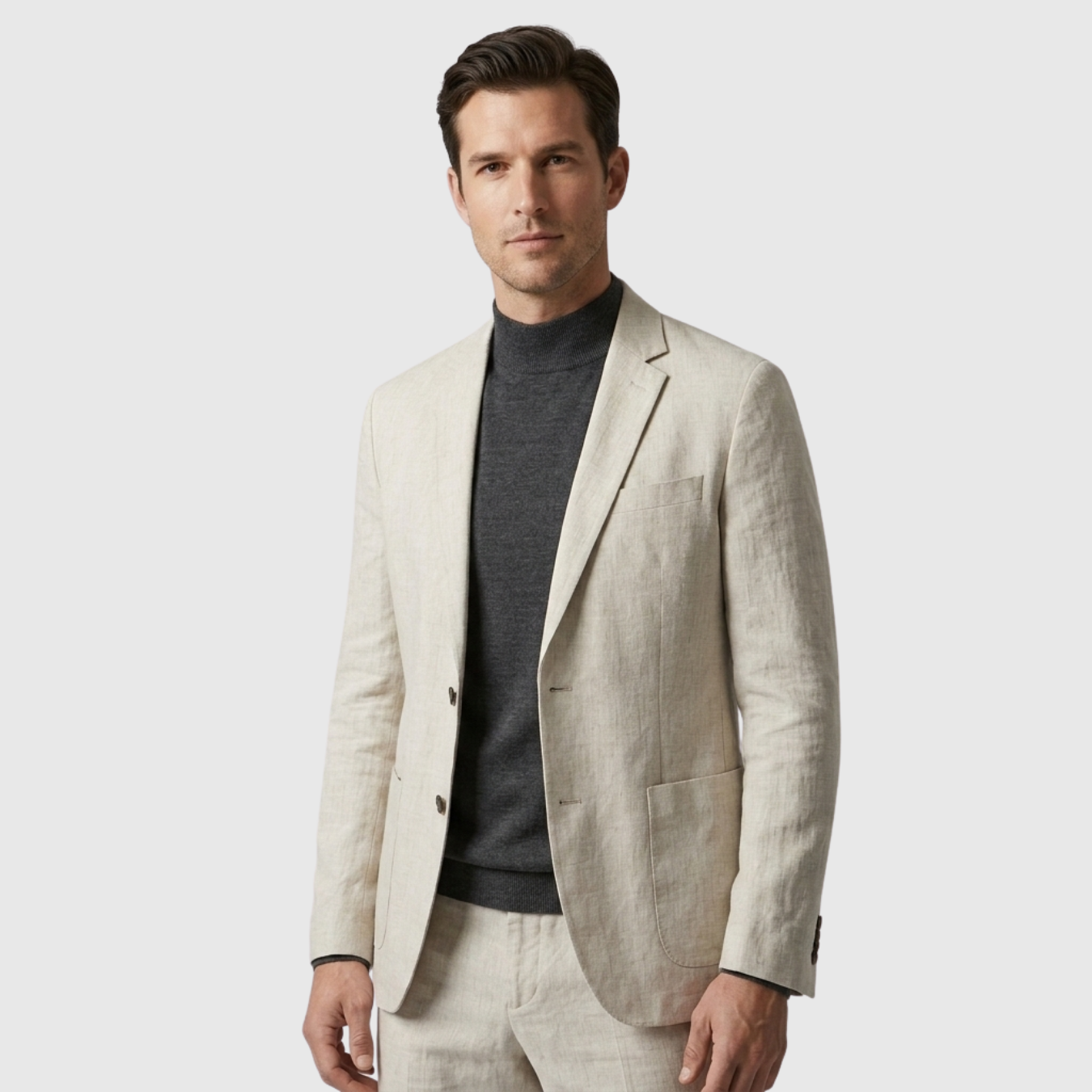 Costume homme lin mélangé coupe décontractée veste et pantalon