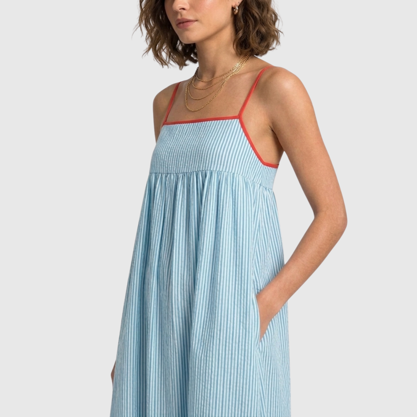 Robe longue femme à bretelles rayée coupe ample