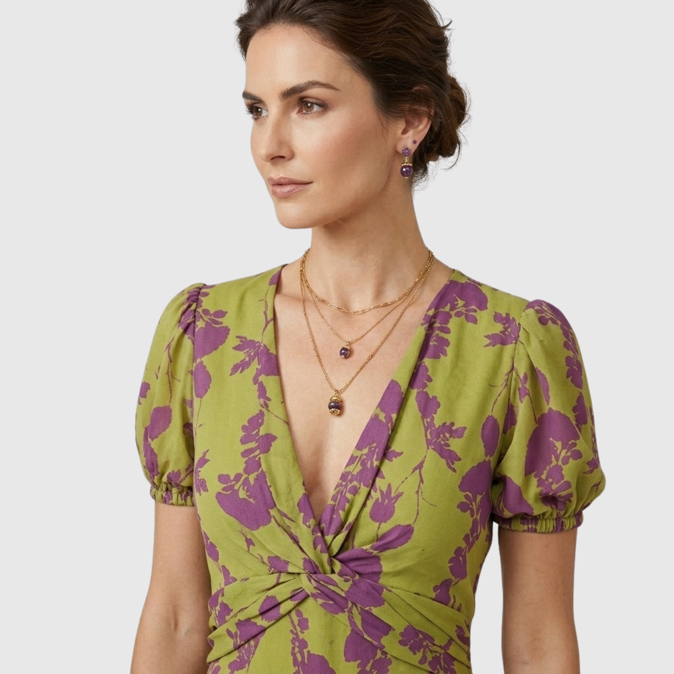 Robe longue femme fluide manches courtes col V taille ajustée été