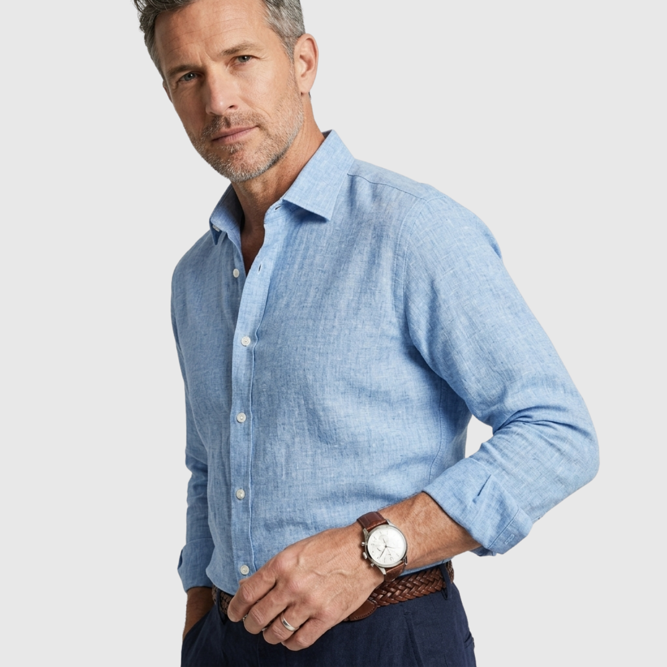 Chemise homme en lin manches longues col boutonné coupe décontractée été