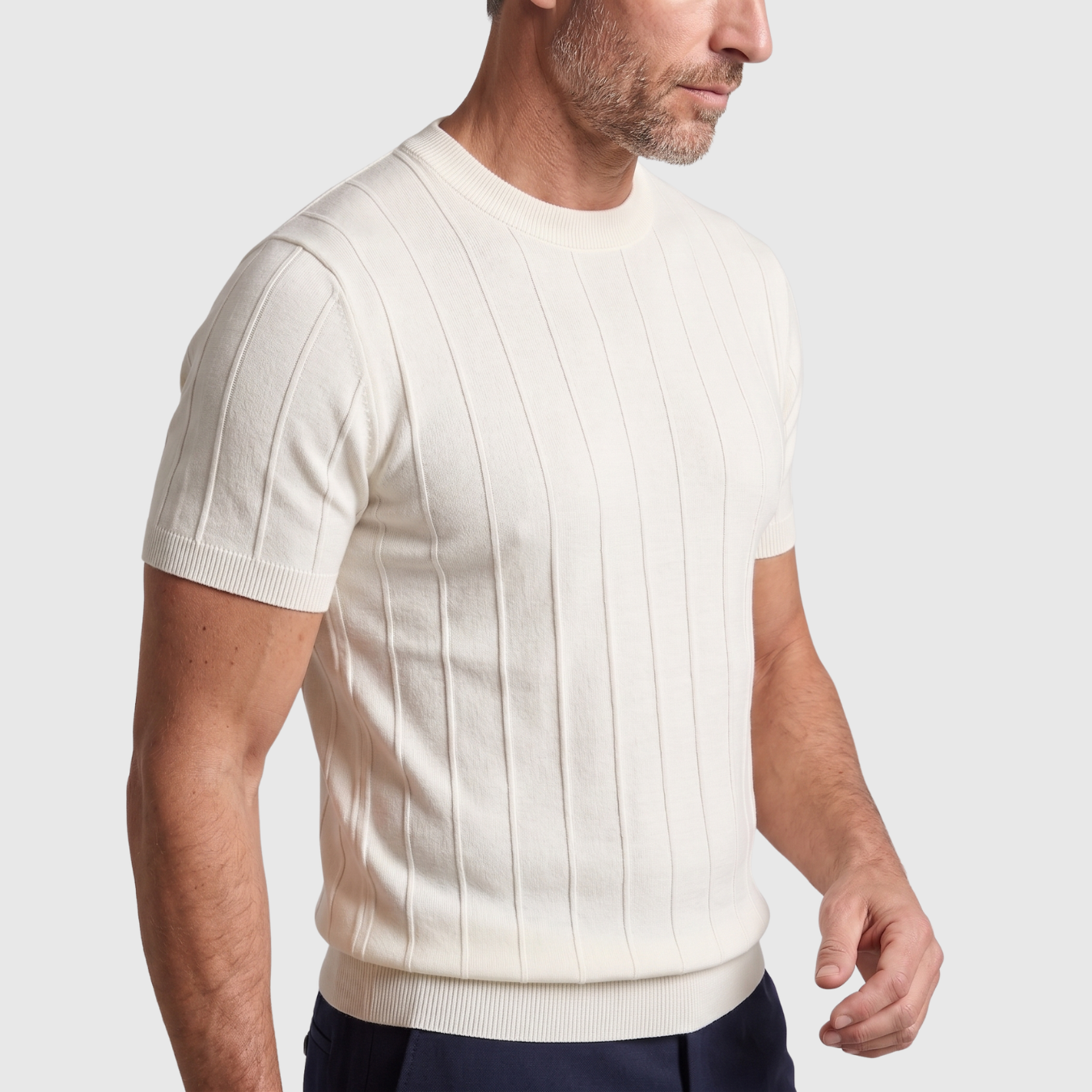T-shirt homme maille côtelée manches courtes col rond coupe ajustée