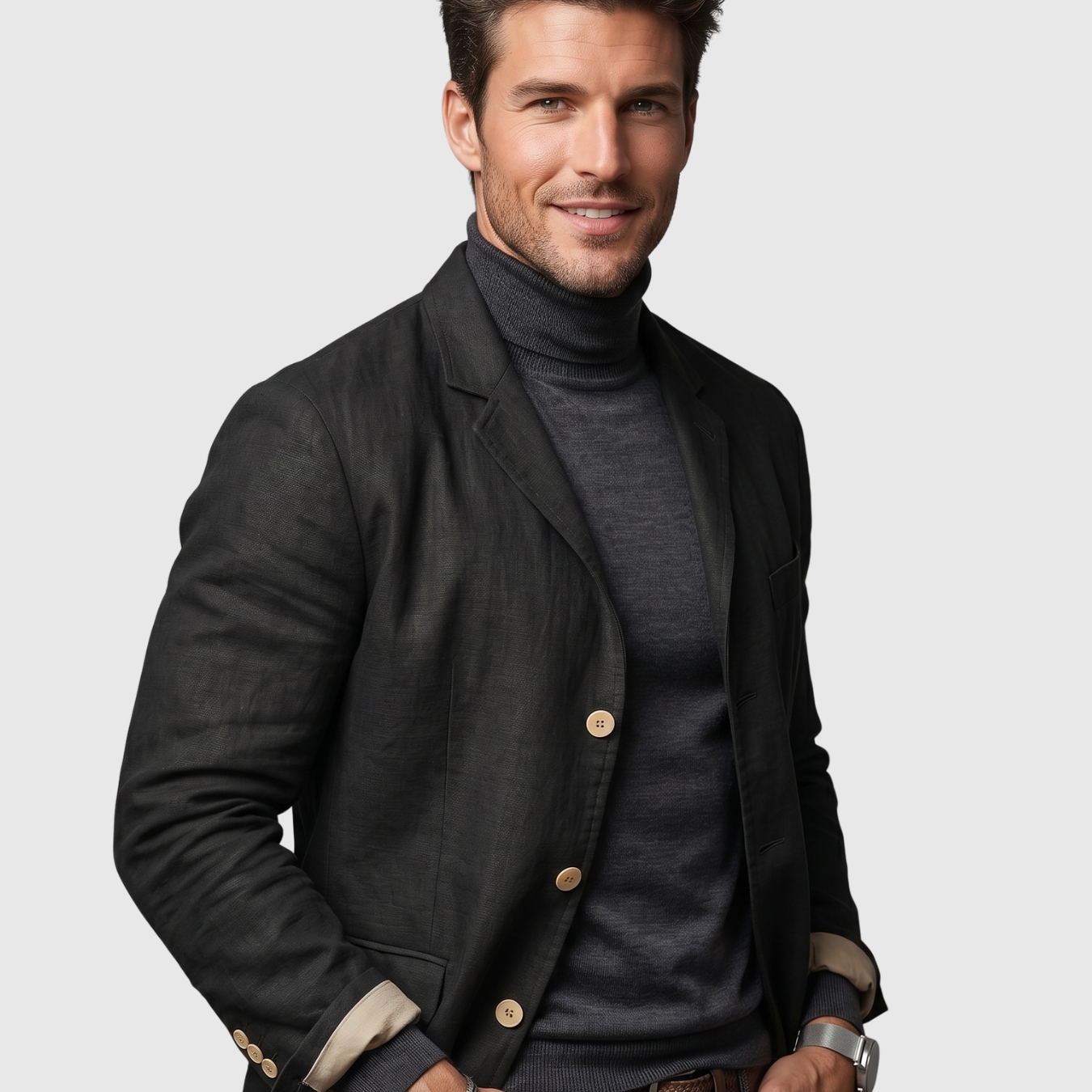 Veste homme en lin coupe décontractée fermeture boutonnée