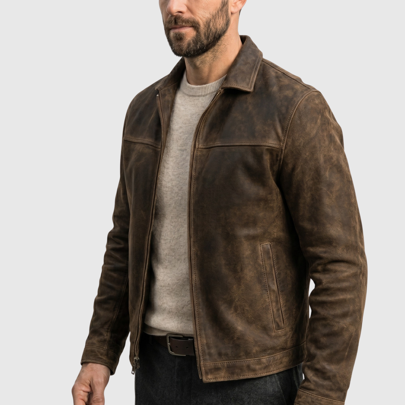 Veste homme similicuir zippée coupe droite style biker casual