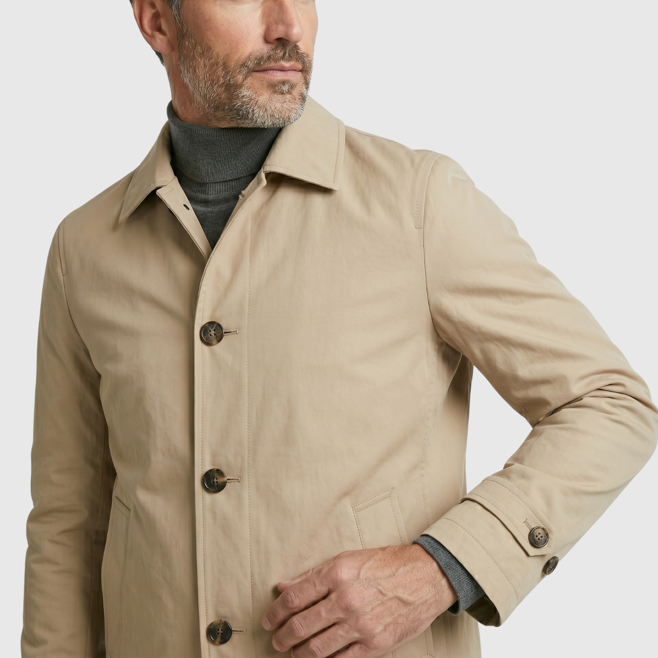 Trench coat homme mi-long fermeture boutonnée coupe droite