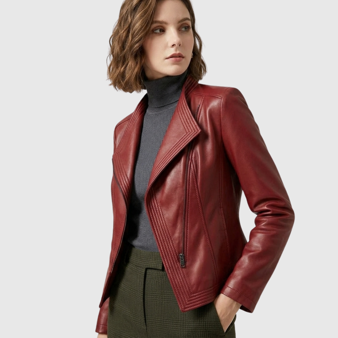 Veste femme simili cuir fermeture zippée coupe ajustée col large