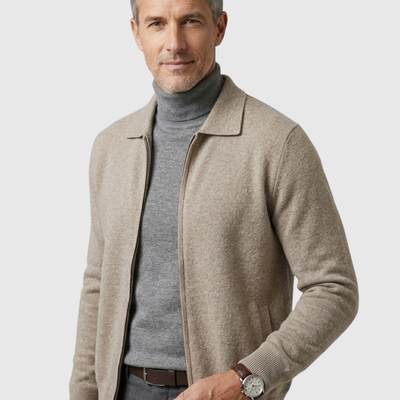 Gilet homme cachemire col chemise maille tricotée fermeture zippée