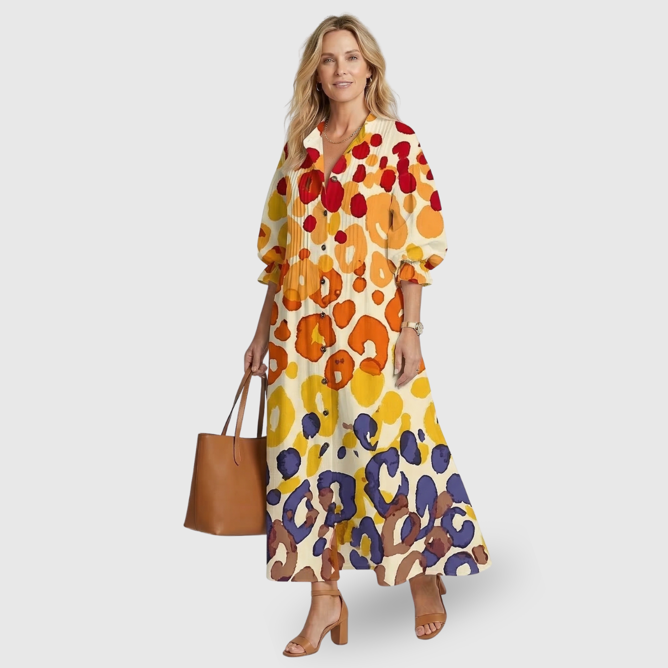 Robe longue femme col en V manches courtes coupe fluide taille empire été