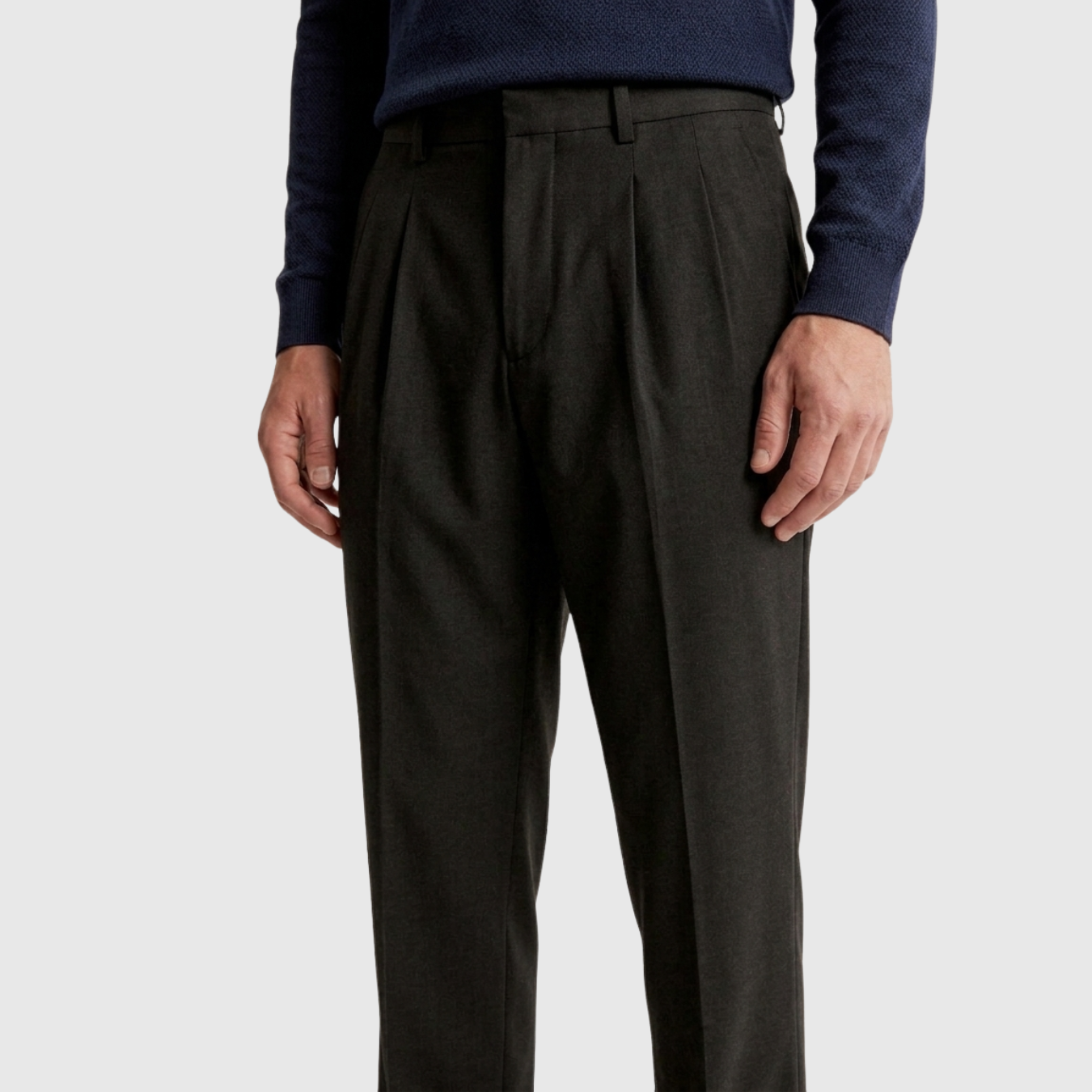 Pantalon large homme taille haute coupe droite fermeture bouton zip