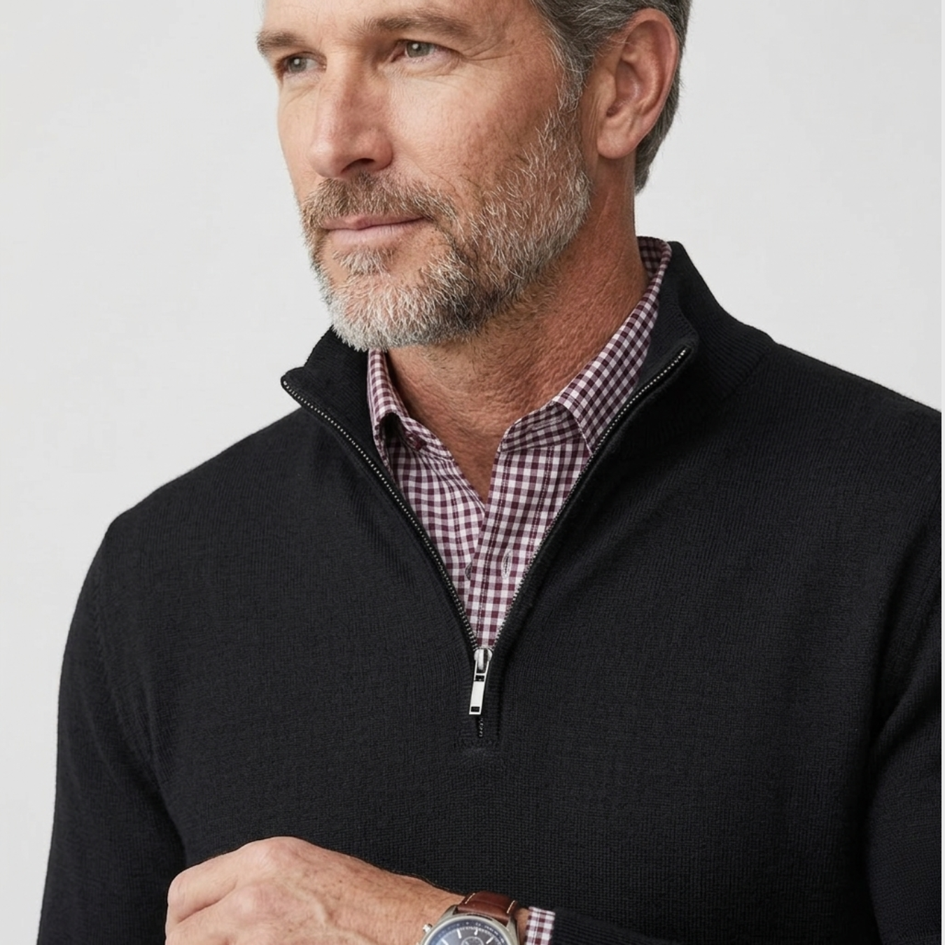 Pull homme col zippé demi-zip manches longues coupe ajustée