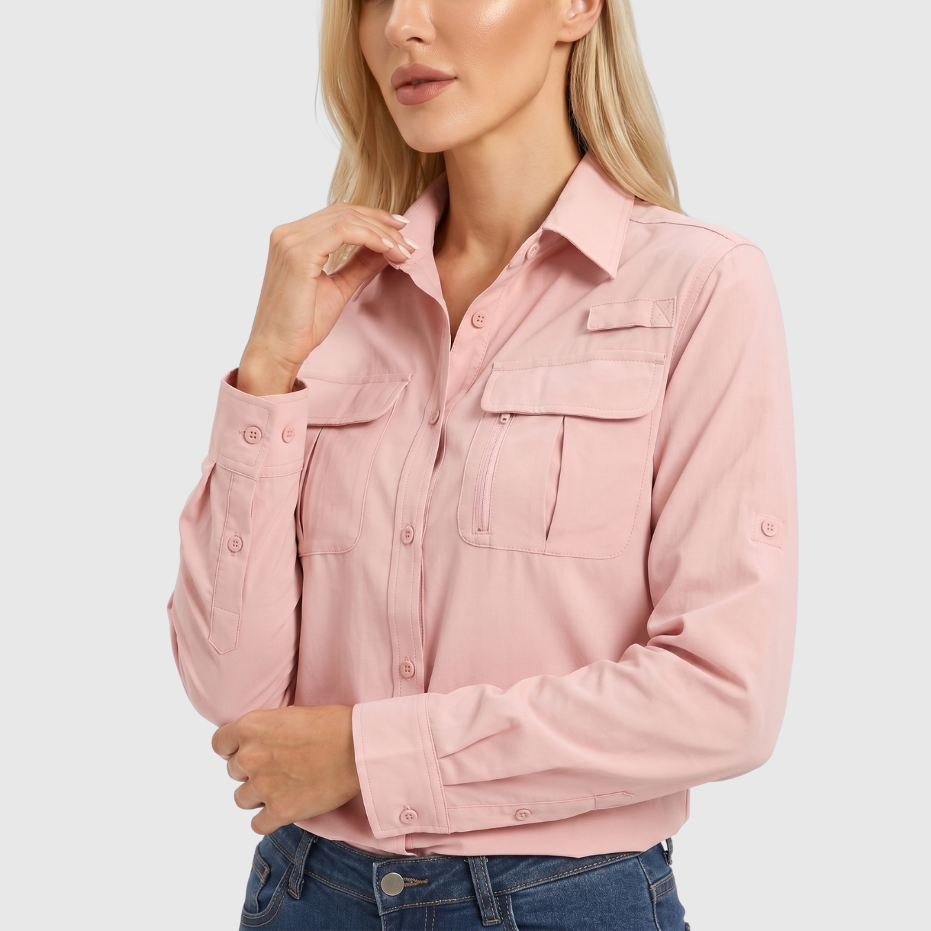 Chemise femme manches longues boutonnée poches safari coupe décontractée