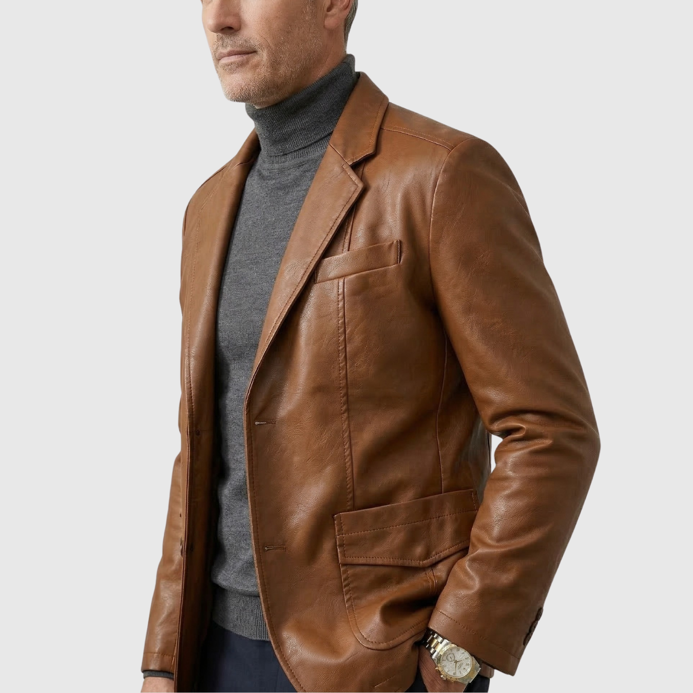 Blouson cuir homme zippé coupe ajustée col classique