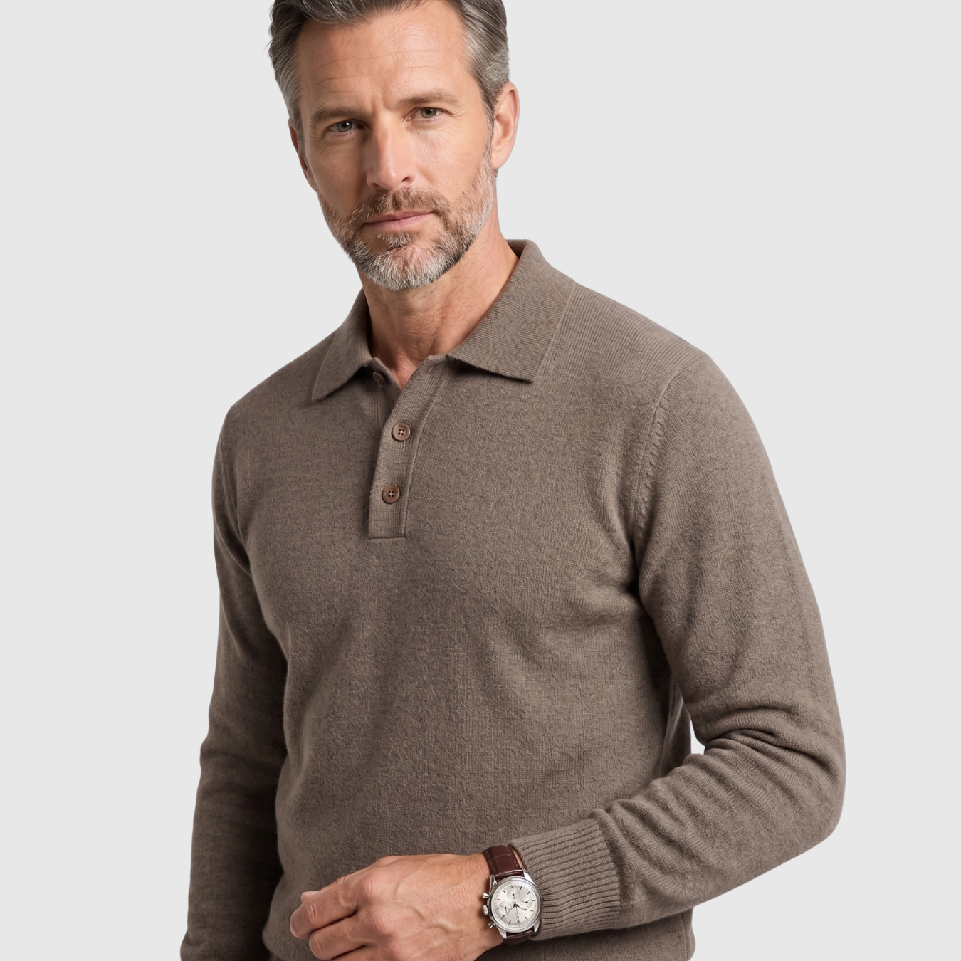 Pull homme col polo maille coton mélangé manches longues coupe ajustée