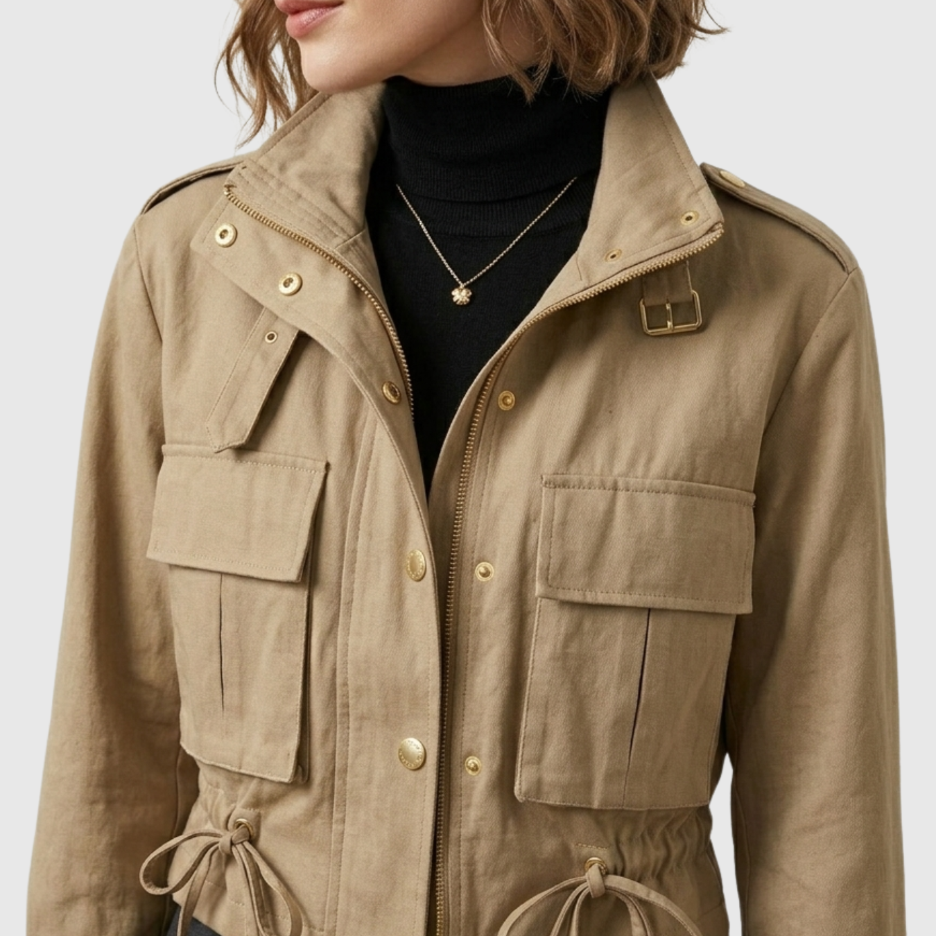 Veste femme courte utilitaire zippée avec cordon de serrage