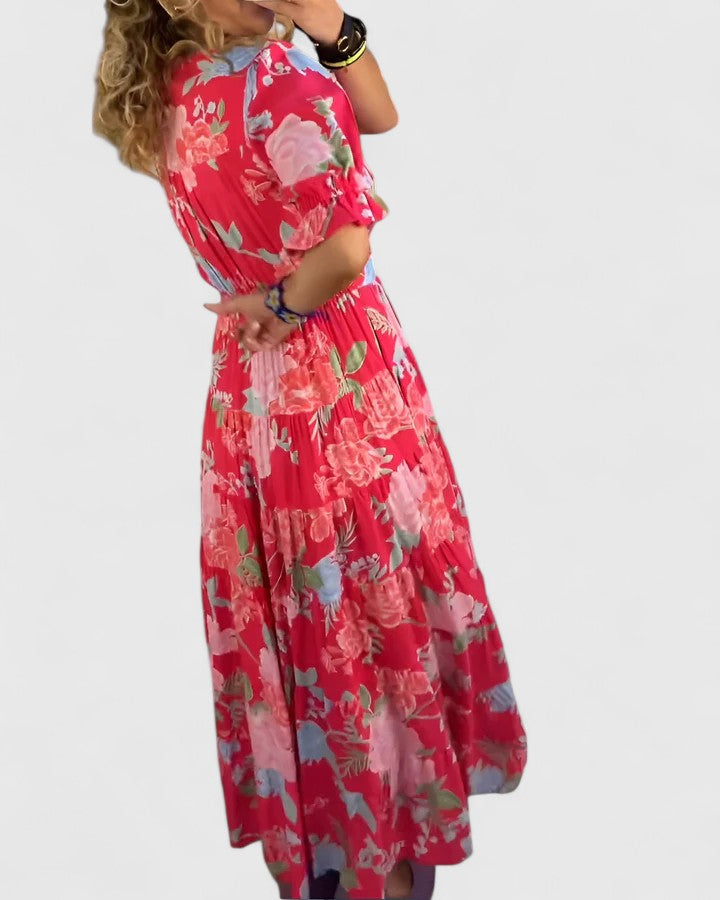 Robe mi-longue femme imprimé floral été casual