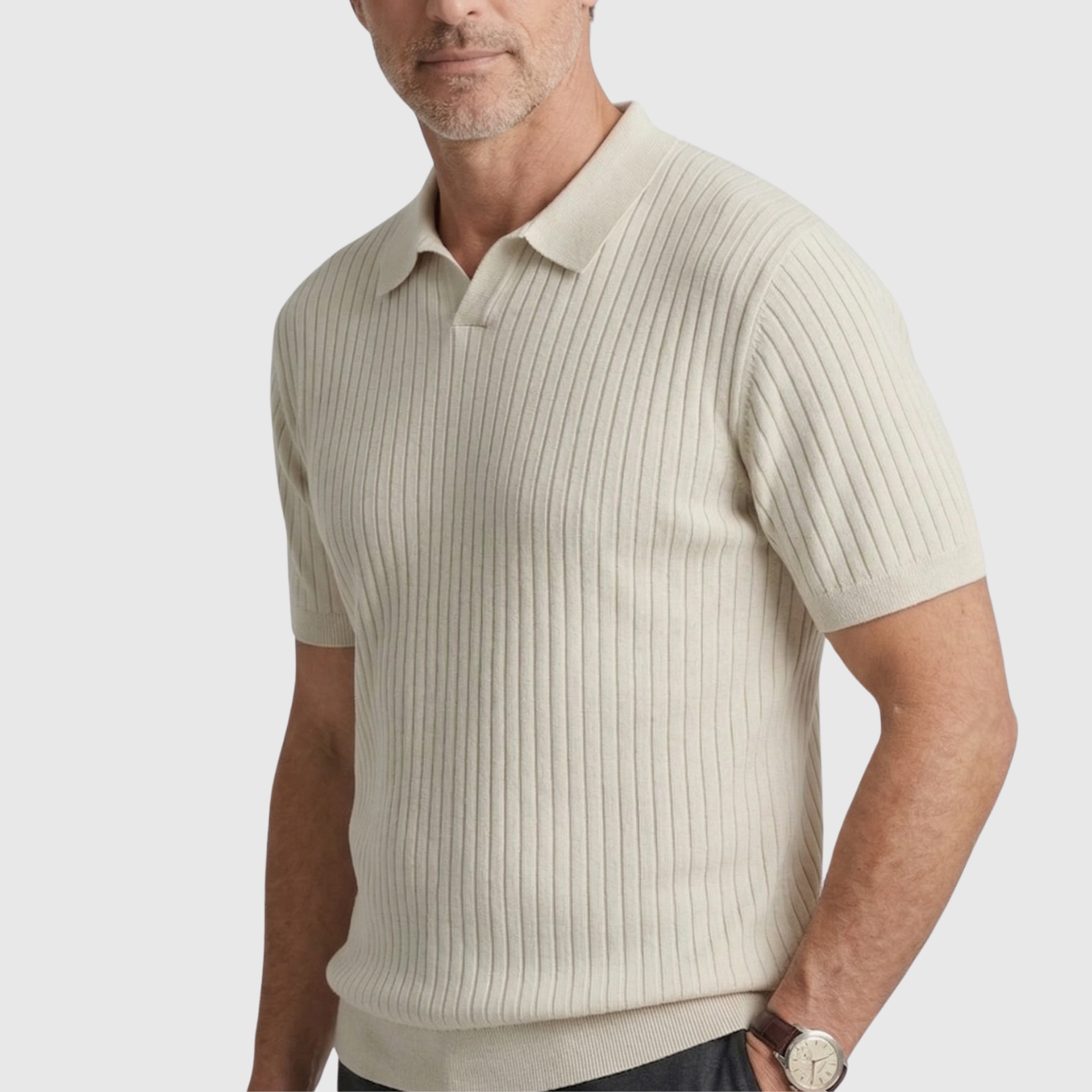 Polo homme maille côtelée manches courtes col boutonné coupe ajustée coton