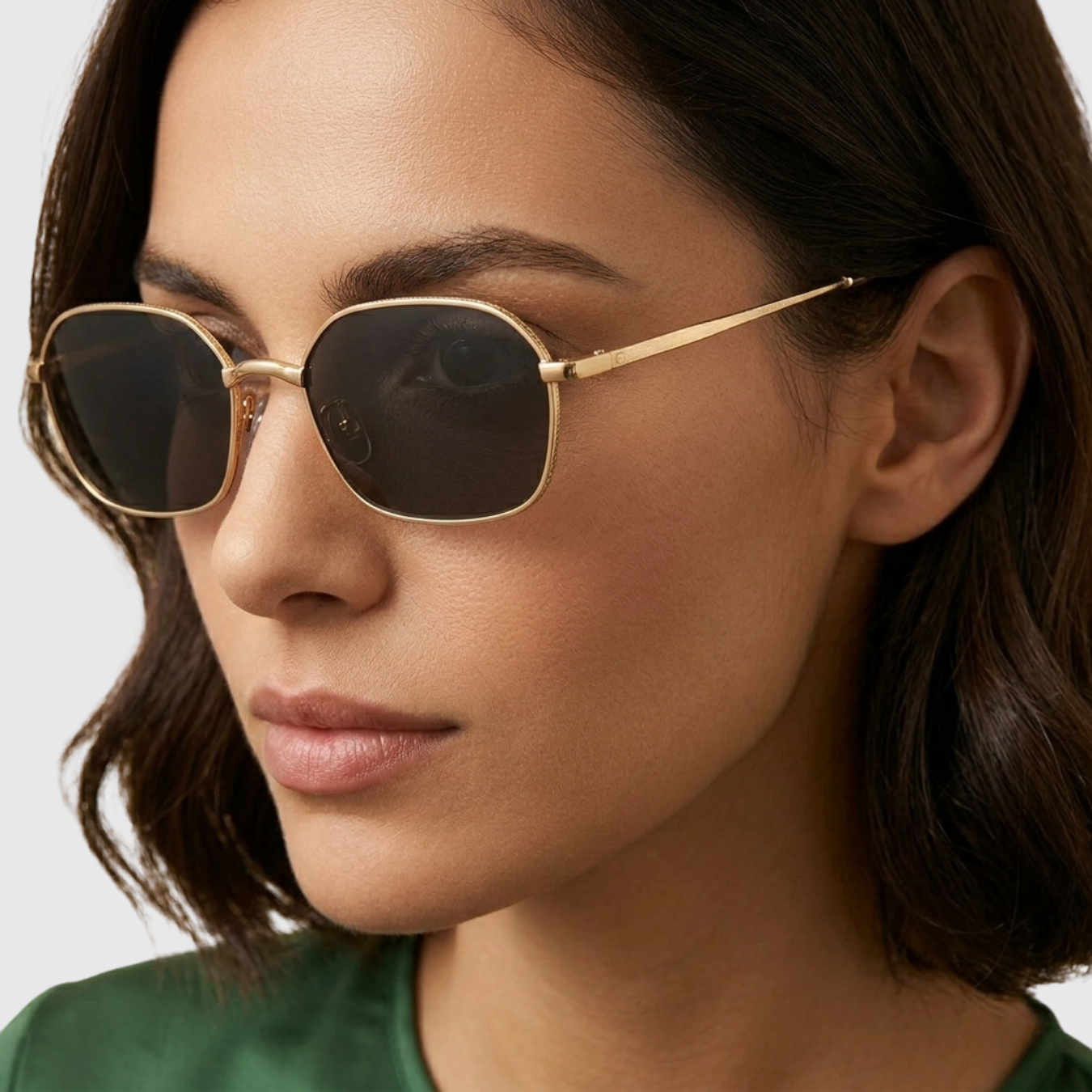 Lunettes de soleil femme hexagonales monture métal protection UV style rétro