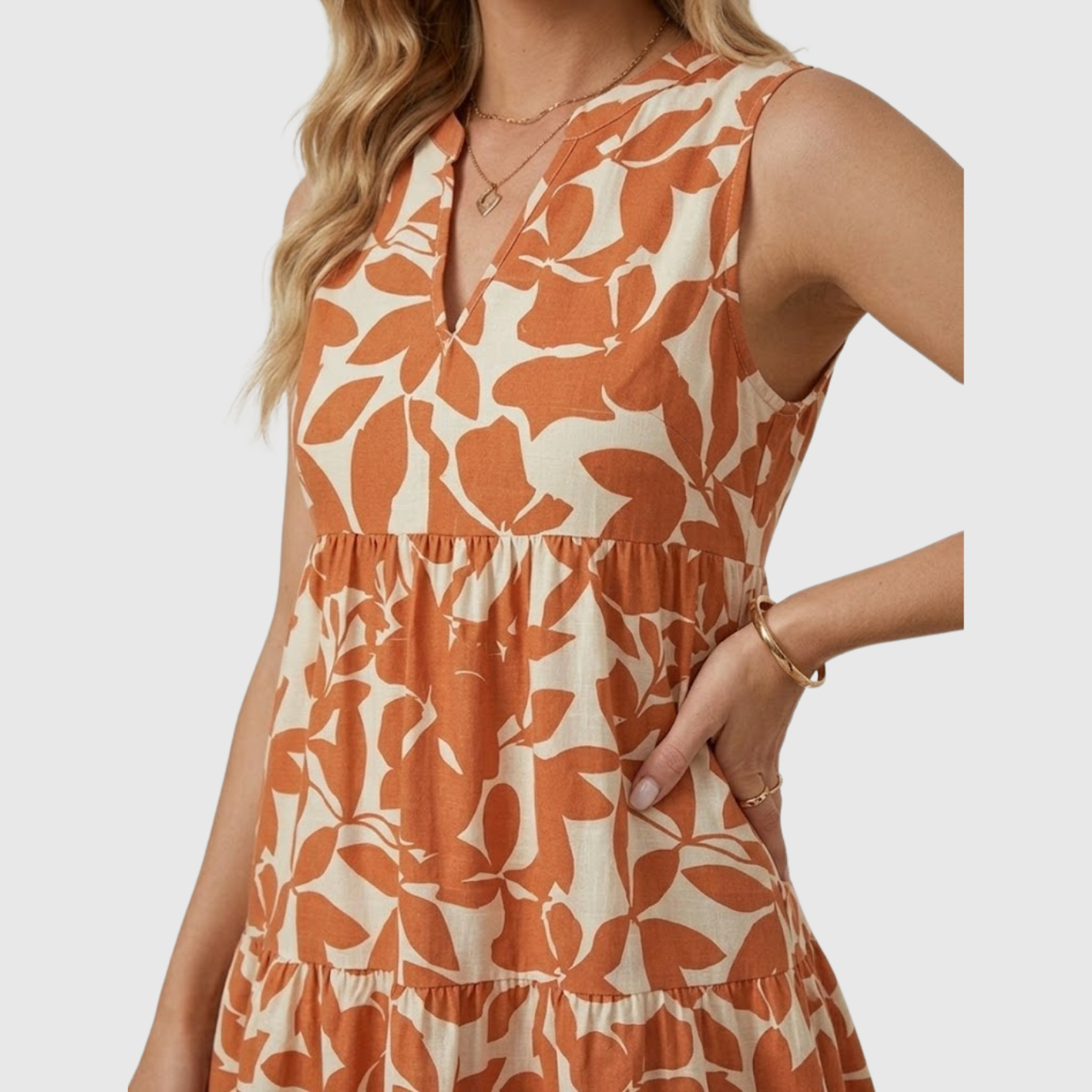 Robe femme col V imprimée coupe fluide manches courtes élégante