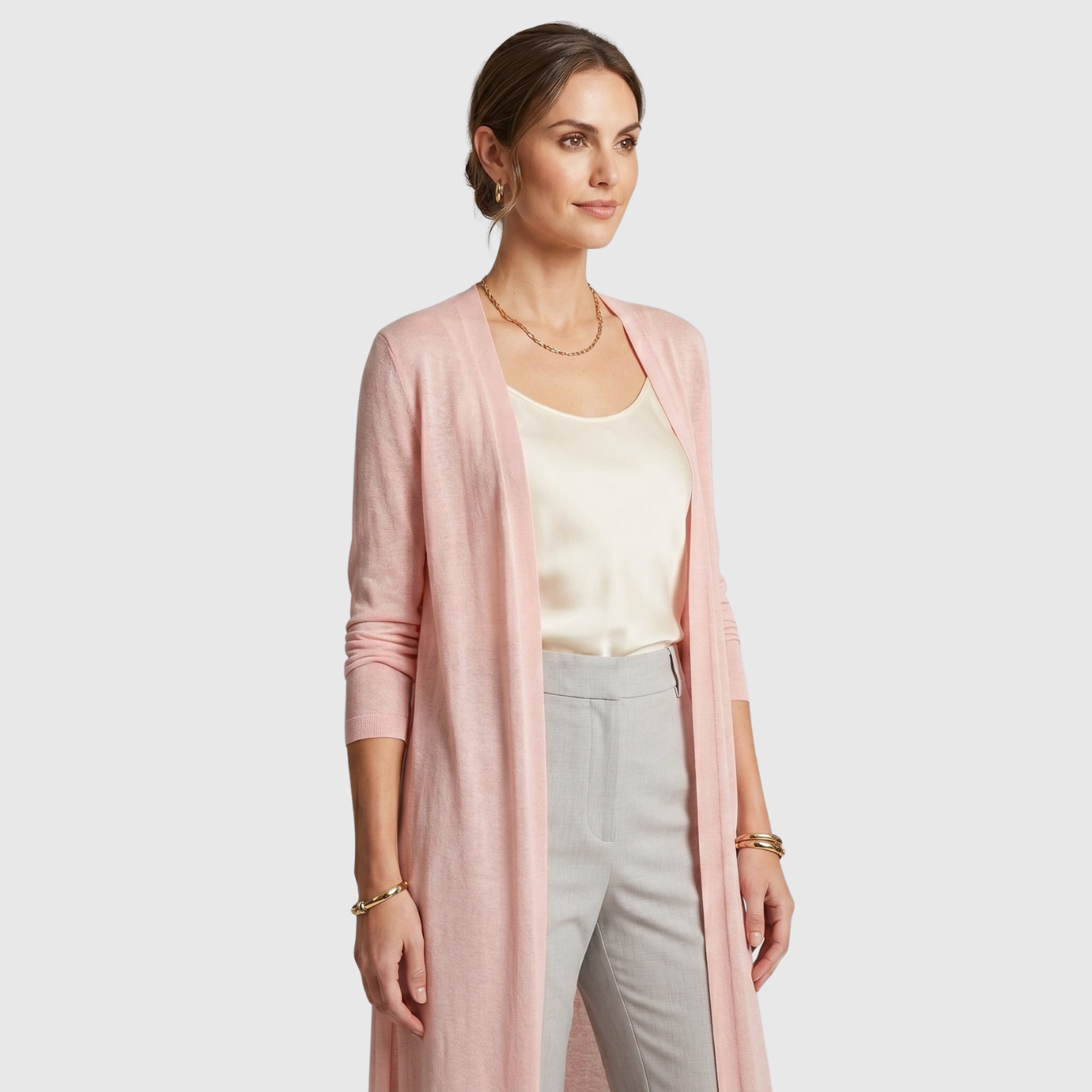 Gilet long femme léger ouvert coupe fluide manches longues